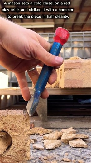 Splitting Red Clay Bricks Using Cold Chisel