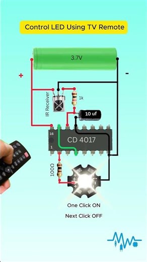 Control LED with TV Remote Using CD4017 #Shorts