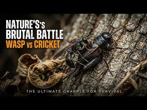 David vs Goliath Tiny Wasp WRESTLES Giant Cricket!