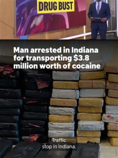 A man transporting hundreds of pounds of cocaine worth roughly $3.8 million through Indiana was arrested during a traffic stop on Sunday, state police said. The vehicle was impounded during the traffic stop after one of the officers noticed the driver was operating below industry standards. During the enforcement, officers found several duffle bags that contained a total of roughly 277 pounds of cocaine --- estimated to be worth roughly $3.8 million, police said. #indiana #cocaine #trafficstop #