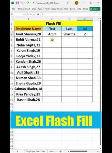 Flash Fill - Excel | Excel Tips & Trick Using Flash Fill Option In Excel..👍 #excel #excelshorts