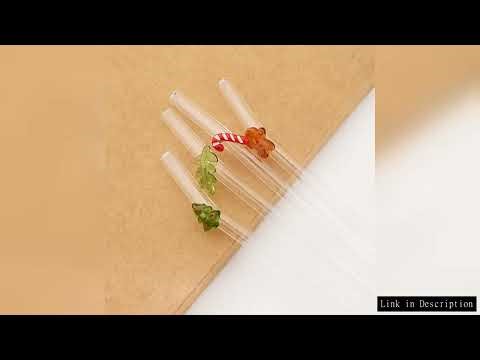 8pcs Christmas High Borosilicate Glass Straws Reusable Drinking Straw Set with Brush for Smoothies T