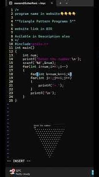 Reverse Star Triangle Pattern in C ⭐| Easy Pattern Printing Using Nested Loops|C Programming #Shorts