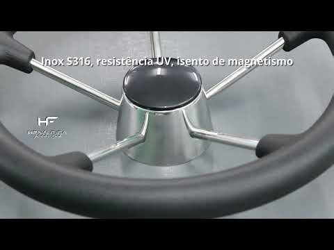 Volante em inox s316 com 5 raios e cobertura de borracha preta com 360mm #barco #lancha #direção
