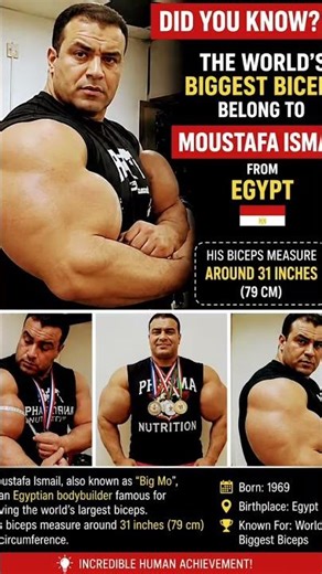 World’s Biggest Biceps 😱💪 #amazingfacts #motivation #youtubeshorts #guinnessbookrecord