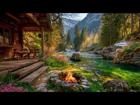 A Gentle Moment of Spring 🌸 Riverside Cabin with Birds & River Sounds