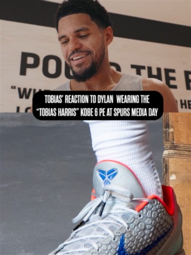 Tobias shoe game so elite, Dylan had to borrow them on Media Day 👟🔥 #spurs #nba #dylanharper #tobiasharris #sneaker
