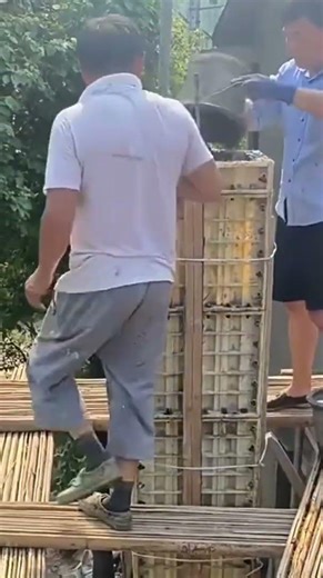 Casting concrete pillars in house construction process #shorts #construction #concrete