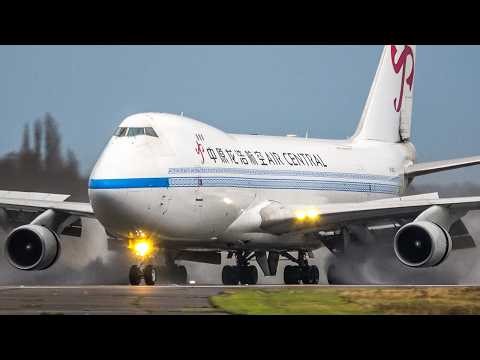 BOEING 747 ULTRA LATE TOUCHDOWN - B747 Landing + Departure (4K)