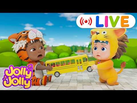 LIVE🔴[Best Nursery Rhymes] Wheels On The Bus, Colorful Finger Family + More | Jolly Jolly - Kid Song
