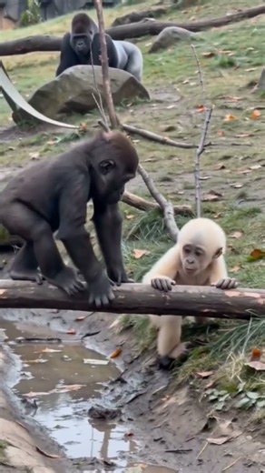 These Baby Gorillas Are Too Cute Crossing the Log 😂🦍