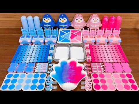 ASMR slime mixing – blue vs pink glossy slime to relax sound