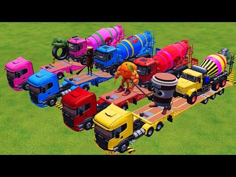 Garage with Colors - ALL MIXER TRUCK WITHDOUBLE FLATBED TRAILER TRUCK, TESLA, LIZARD, IVECO - FS22