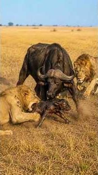 Lions Attack A Newborn Buffalo Calf & Its Mother