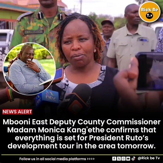 Mbooni East Deputy County Commissioner Madam Monica Kang'ethe confirmed that everything is set for President Ruto’s development tour in the area tomorrow. #RickBeTVNews ​#RickBeUpdates ​#RickBeDaily ​#RickBeHeadlines ​#RickBeInformed