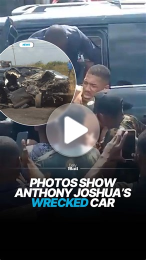 Replying to @Ci Photos reveal how Anthony Joshua came within inches of death in a car crash in Nigeria, escaping with just minor injuries while two other passengers sat inches away were killed. The boxing champion, 36, was in a Lexus SUV when it smashed into a stationary truck shortly after 11am today on the Lagos-Ibadan expressway in Makun. Images of the SUV's crumpled wreckage were released by Nigerian officials, while a Mitsubishi believed to be part of Joshua's convoy sat undamaged just yard