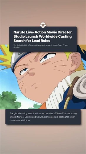 Naruto Live-Action Movie Director, Studio Launch Worldwide Casting Search for Lead Roles