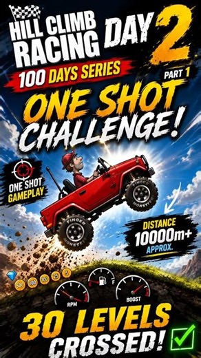 DAY 2😱MOD Use Karke One Shot Me 30 Levels Cross🔥10000m+Distance | Hill Climb Racing #hillclimbracing