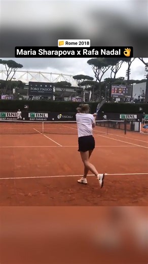 😍 When Maria Sharapova hit a few balls with Rafa Nadal at the 2018 Rome Masters. #tennis