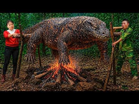 72 Hours Survival 🐍Giant Python Ambushes Komodo Dragon — Wild Hunt & Primitive BBQ Shock! NO ESCAPE