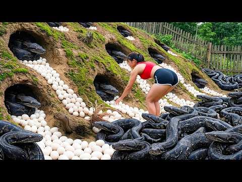 LIVESTREAM -- TIMELAPSE - How to catch rare black python laying eggs from its nest | Explore world