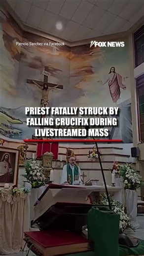 Priest FATALLY struck by falling crucifix during livestreamed mass