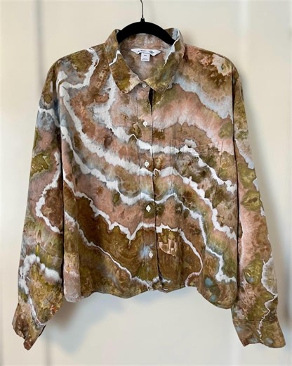 Ice-dyed Cropped Blouse: Hand-dyed, Watercolor Effect, Relaxed Fit Shirt, 2XL - Etsy