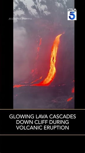 AMAZING! Lava cascades down cliff on French island