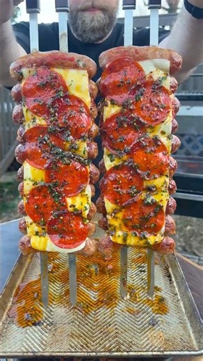 Hot Honey Pizza Sausage Skewers Recipe (In Description)