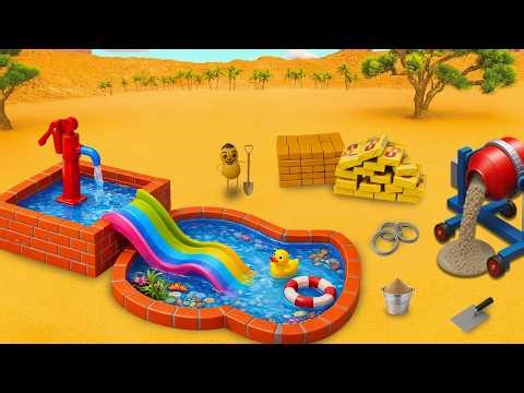 DIY Pool Project - Building a Mini Brick Swimming Pool with Colorful Slide and Water Pump