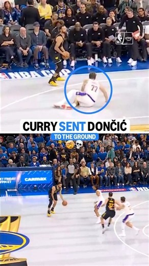 Steph Curry DROPS Luka with an ankle breaker—splashes the 3-ball and the GSW crowd loses it! 🏀🎬..