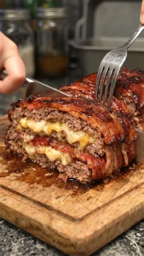 Smoked Bacon Triple Cheese Meatloaf Full Recipe in Description # #carnivorediet #meatloaf #bacon