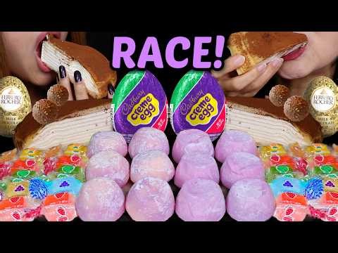 ASMR RACE CREPE CAKE, MOCHI ICE CREAM, CADBURY CREME FERRERO ROCHER EGGS, RAINBOW JEWEL JELLY 먹방