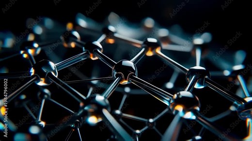 Macro of Crystalline Lattice Structure Glowing Faintly in Dark Void