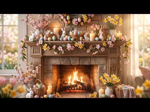 24/7 Cozy Easter Fireplace Ambience 🐰🔥Crackling Fire & Spring Birds Chirping | Relax, Sleep, Study