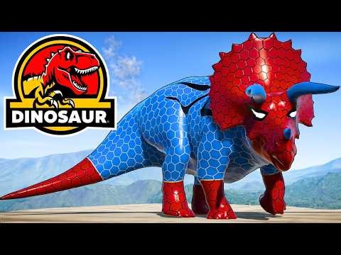 NEW Dinosaur Spider-Man Triceratops vs T-Rex, Spinosaurus & Indominus Rex Jurassic World Evolution 2