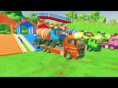 COLORFUL GARAGE FS22 - MIXER TRUCK WITH FLATBED TRAILER, All RGB MIXER TRUCK, SCANIA, MAN,VOLVO-FS22