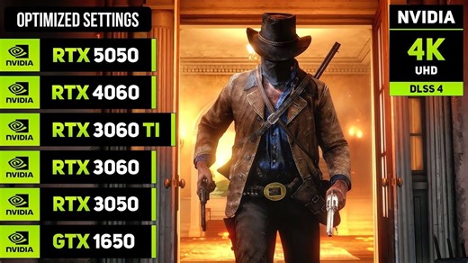 【荒野大镖客：救赎2】6款显卡性能测试对比！RTX 5050, 4060, 3060TI, 3060, 3050, GTX 1650