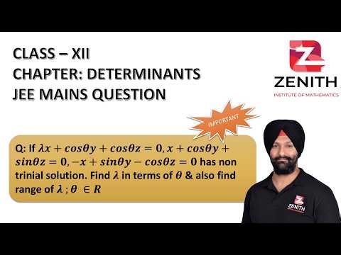 If 𝝀𝒙+𝒄𝒐𝒔𝜽𝒚+𝒄𝒐𝒔𝜽𝒛=𝟎, 𝒙+𝒄𝒐𝒔𝜽𝒚+𝒔𝒊𝒏𝜽𝒛=𝟎, −𝒙+𝒔𝒊𝒏𝜽𝒚−𝒄𝒐𝒔𝜽𝒛=𝟎 has non trinial solution. Find 𝝀 in terms....