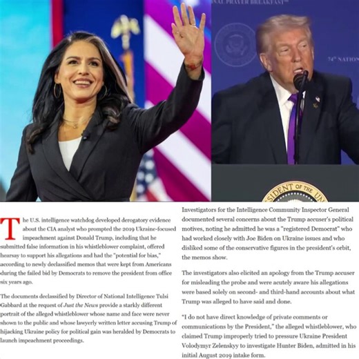 🚨 BREAKING: DNI Tulsi Gabbard just EXPOSED who carried out the conspiracy to remove President Trump from office in 2019 on knowingly false grounds related to UkraineThis was kept SECRET until now. The Deep State hid it from all of us. “Inspector General Atkinson failed to uphold his responsibility to the American people, putting political motivations over the truth.""And this, along with the politicization of the whistleblower process by a former CIA employee who was working hand in glove with 