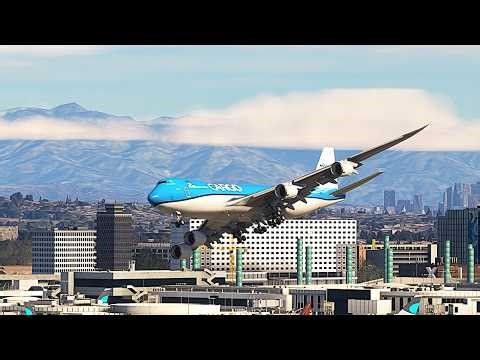 Shocking Touch and Go-Around! KLM Cargo 747 at Los Angeles Airport (KLAX)