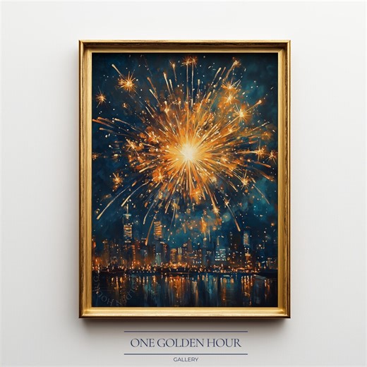 Fireworks Burst Over City Skyline - Festive Night Scene, Vibrant Golden Explosion, Moody Impressionistic Printable Digital Art 225 - Etsy Australia