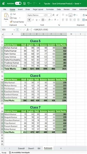 Excel Tips and Tricks (Autosum) #003