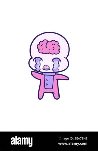 popping motion animation of cartoon big brain alien crying Stock Video Footage - Alamy