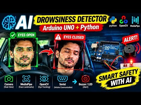 AI Drowsiness Detector Using Arduino & Python 🤖 | OpenCV + MediaPipe Eye Tracking Project