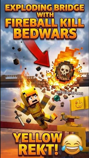 EXPLODING BRIDGE with FIREBALL KILL in Bedwars Minecraft!! #shorts #gaming #bedwars