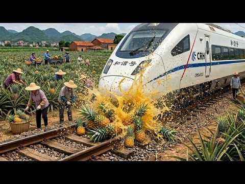 🚆 Train Crushes Pineapple 🍍 | Massive Juice Explosion Experiment | Satisfying Slow Motion