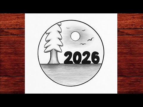 Happy New Year 2026 Drawing Easy, New Year Scenery Drawing 2026 Step by Step Tutorial