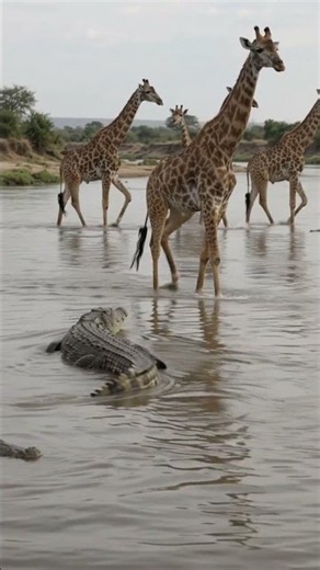 Giraffes vs Crocodiles | A Dangerous African River Crossing#Giraffe#Giraffes#GiraffeHerd#viralvideo