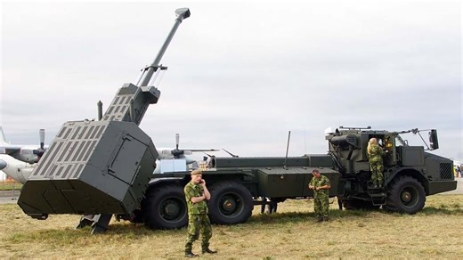 A giant 155 mm howitzer strapped to a truck - Archer artillery system